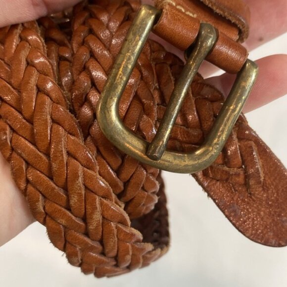 Banana Republic Braided Leather Belt, Brown Cognac, Brass Buckle size large - Picture 13 of 13